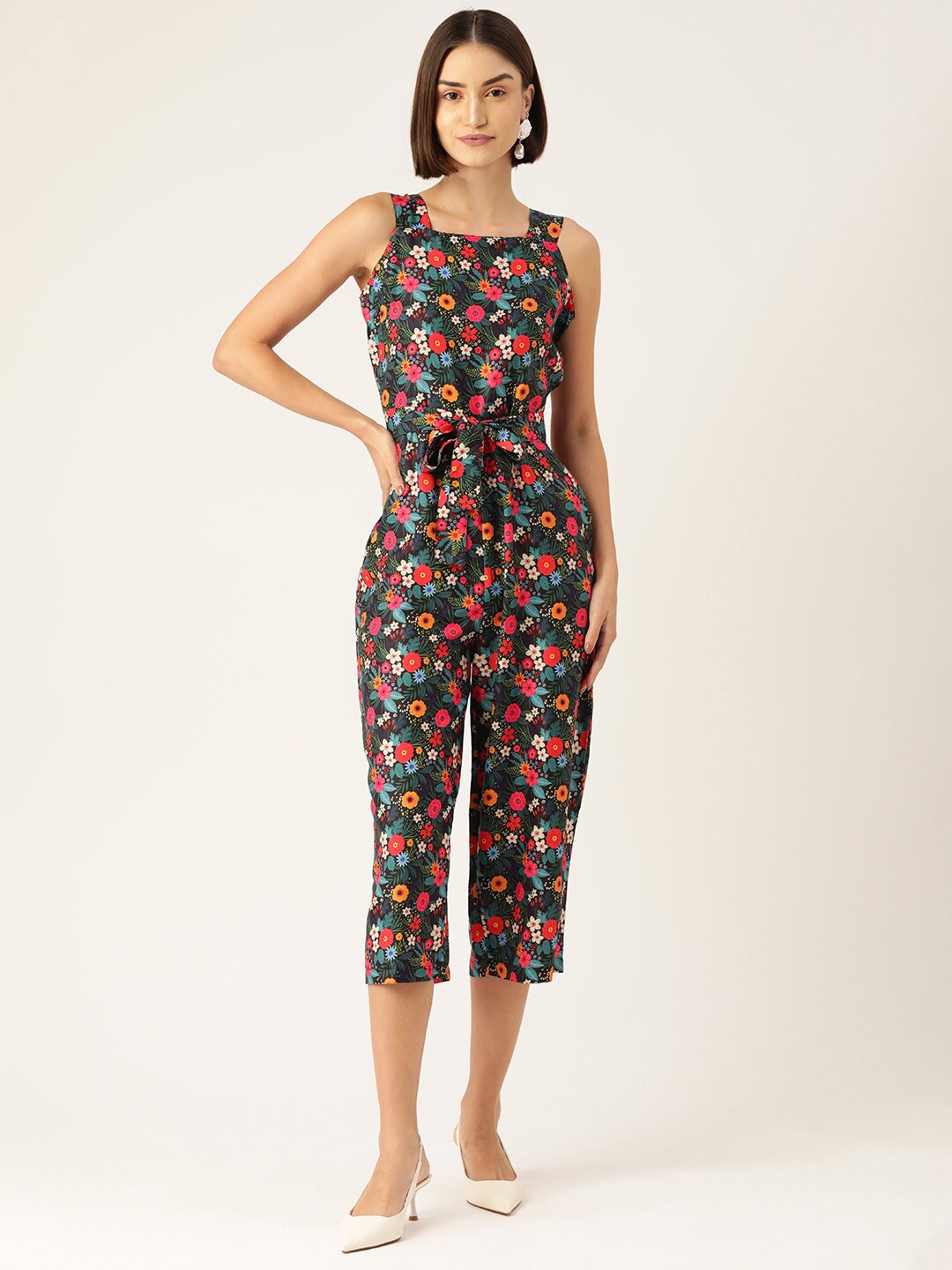 

SIRIKIT Printed Sleeveless Capri Jumpsuit, Navy blue