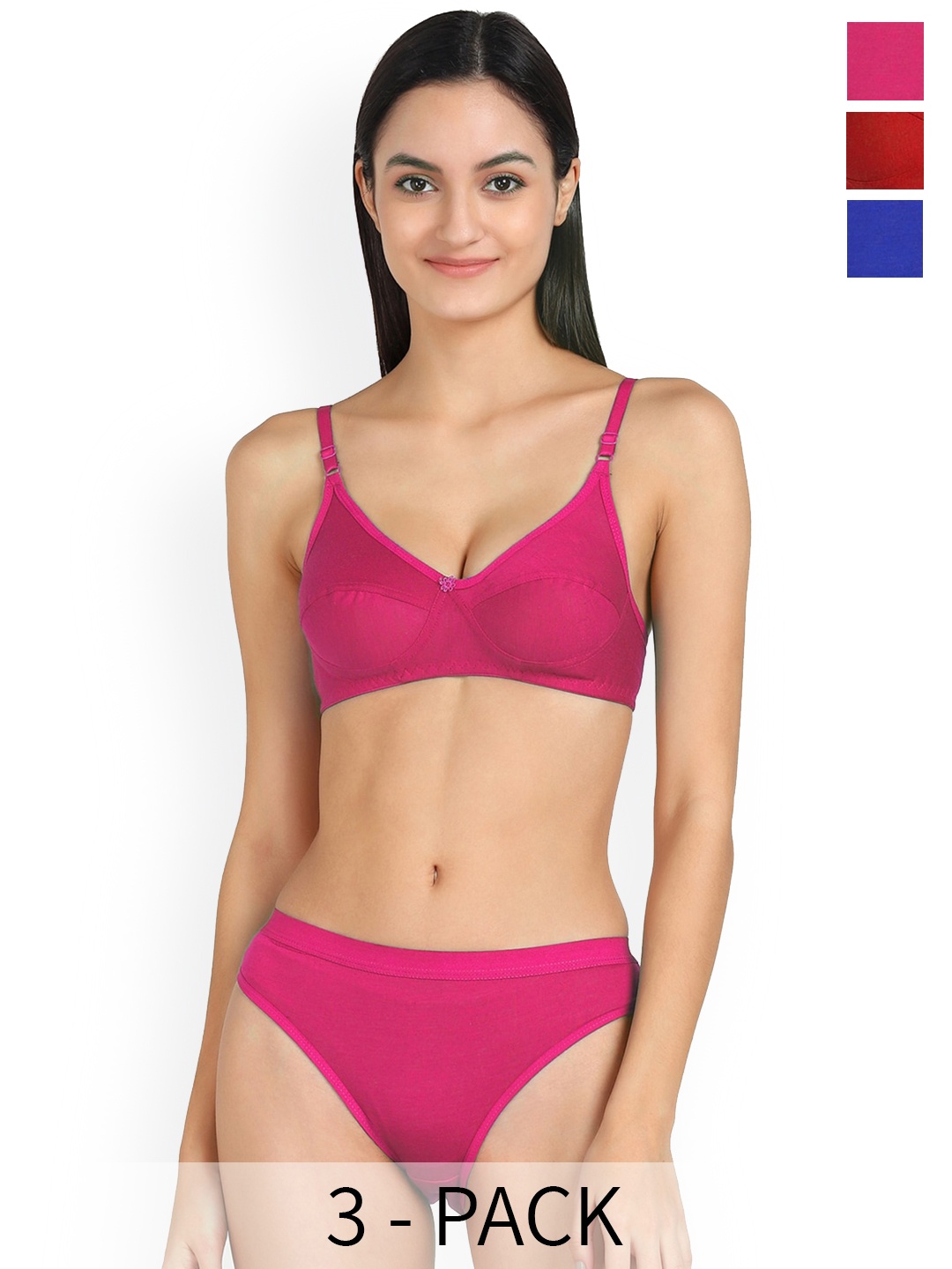 

Aamarsh Pack Of 3 Cotton Lingerie Set, Pink