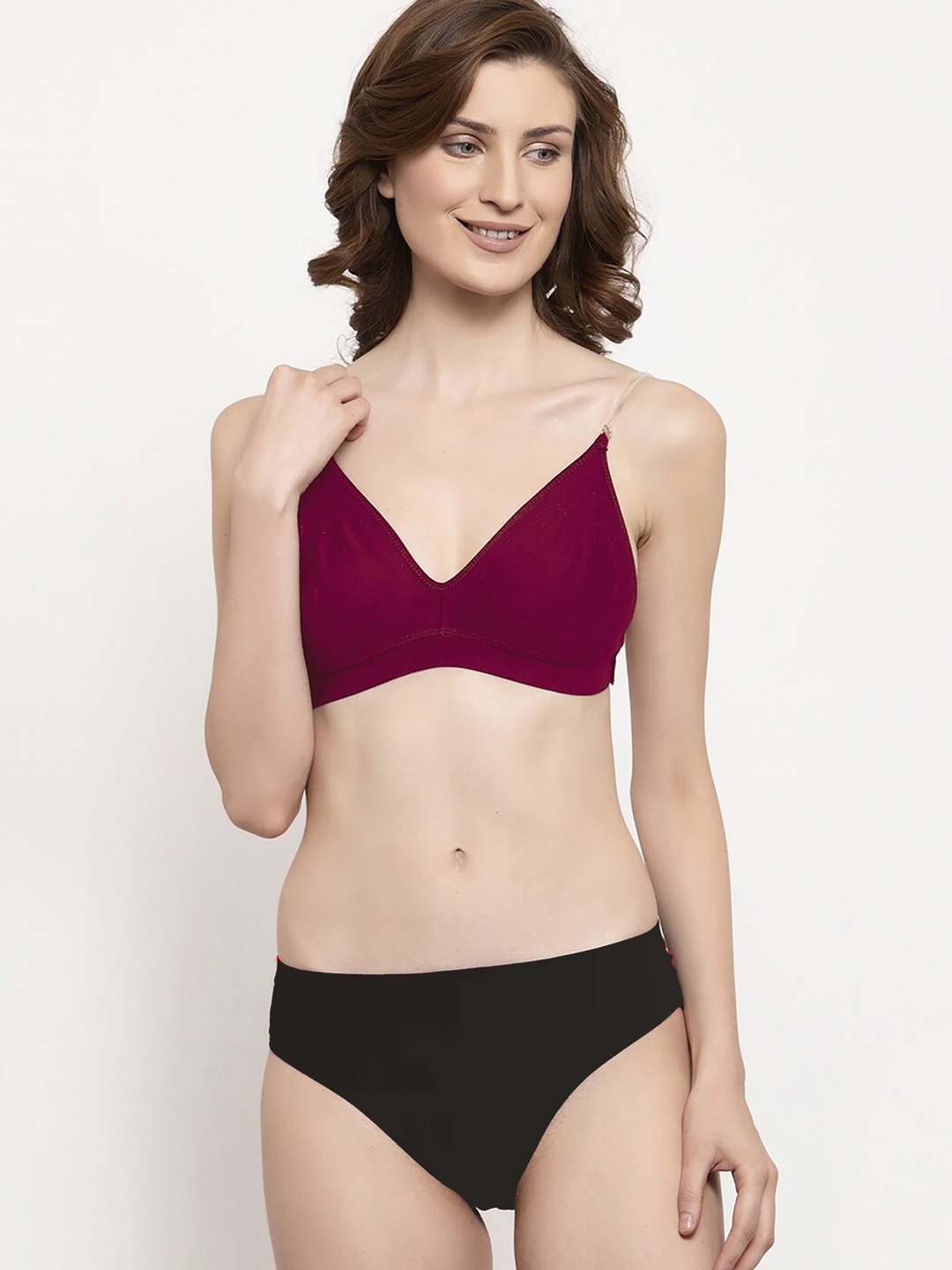 

Aamarsh Non-Padded Cotton Lingerie Set with Clear Straps AA_A_TPS-B_Set_Pink_30
