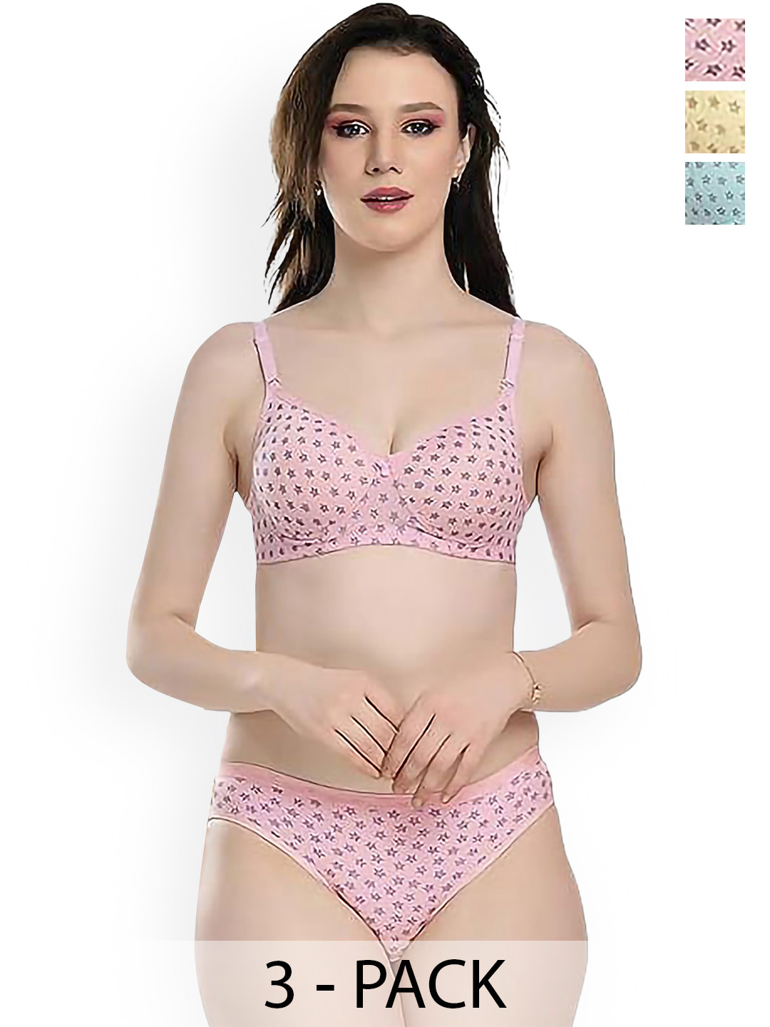 

Aamarsh Pack Of 3 Printed Cotton Lingerie Set, Pink