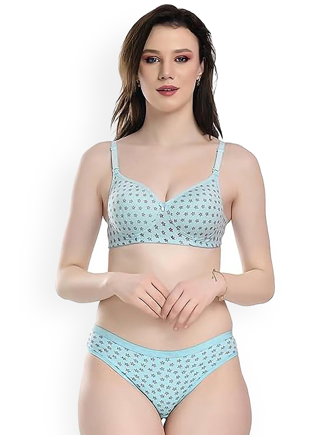 

Aamarsh Conversational Printed Non Padded Cotton Lingerie Set, Blue