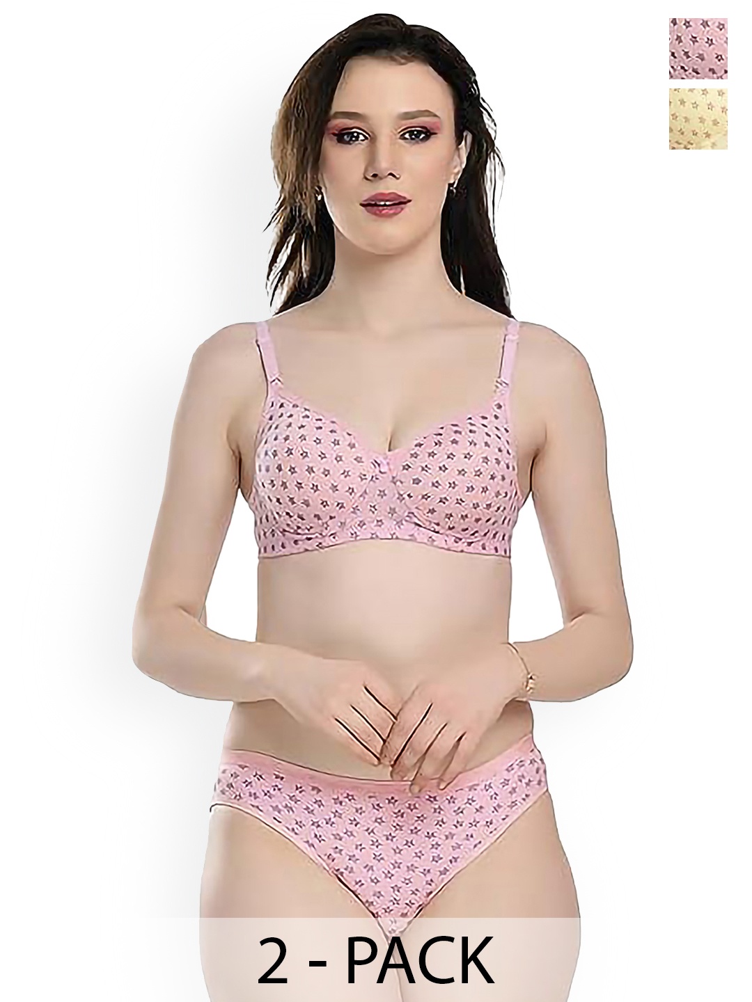

Aamarsh Pack Of 2 Printed Cotton Lingerie Set, Pink