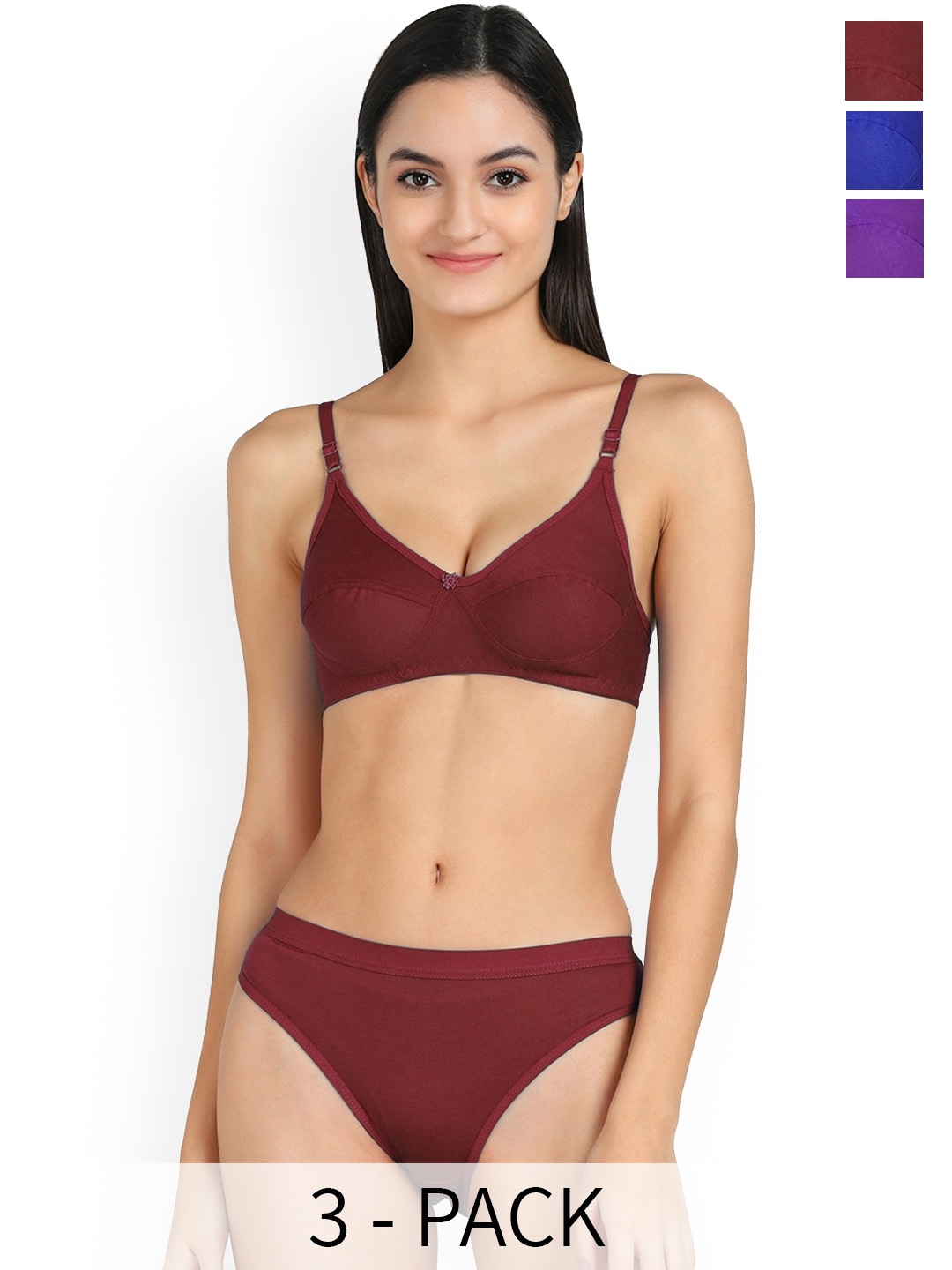 

AROUSY Pack Of 3 Mid-Rise Cotton Bikini Lingerie Set, Blue