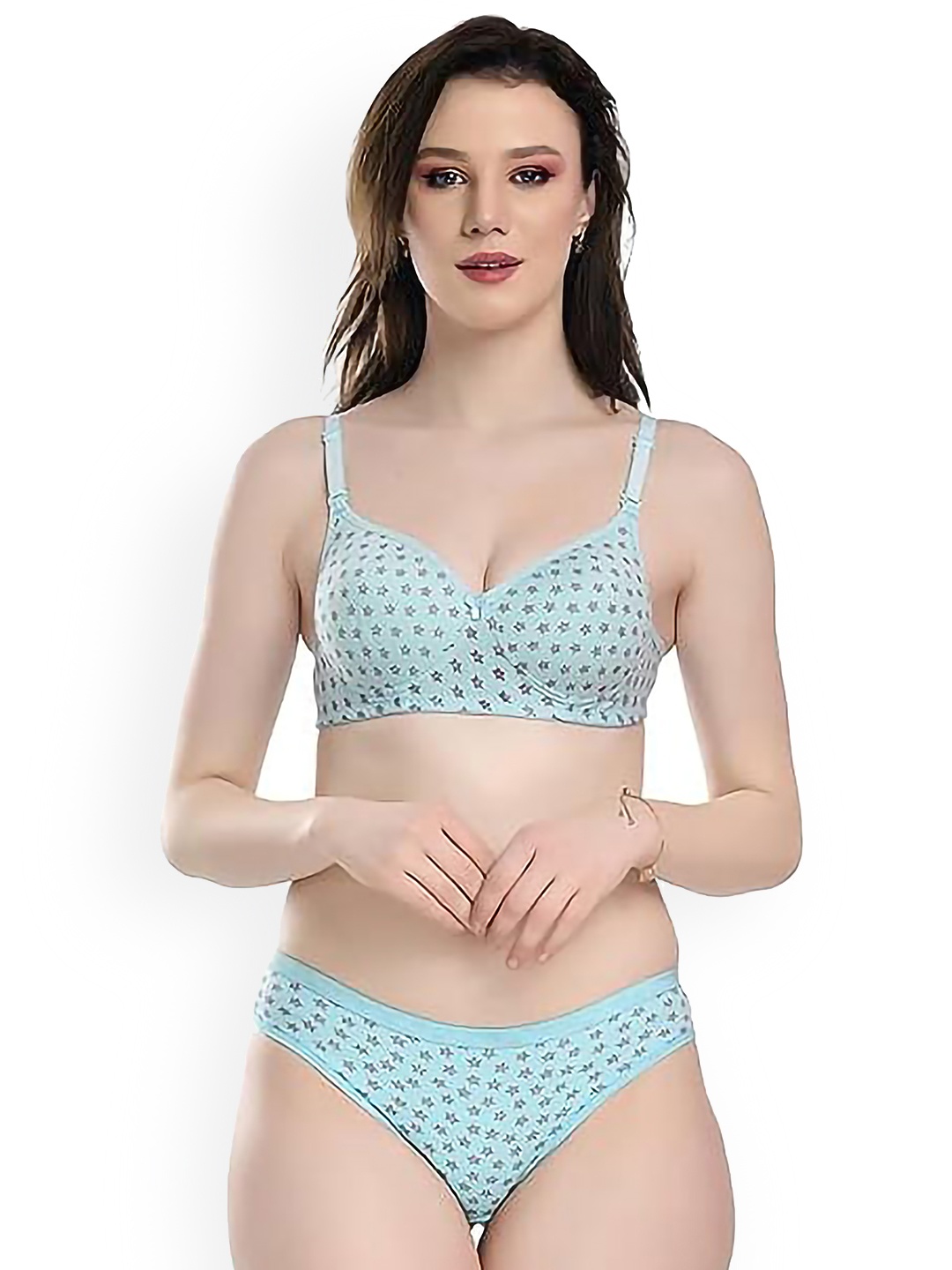 

AROUSY Printed Cotton Lingerie Set, Blue