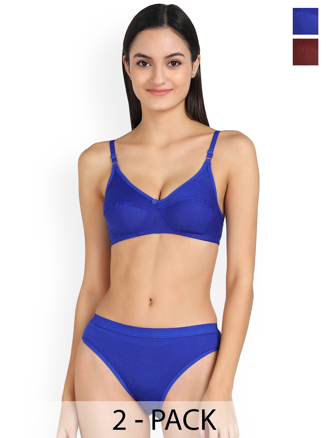 

AROUSY Pack of 2 Cotton Bikini Lingerie Set, Blue