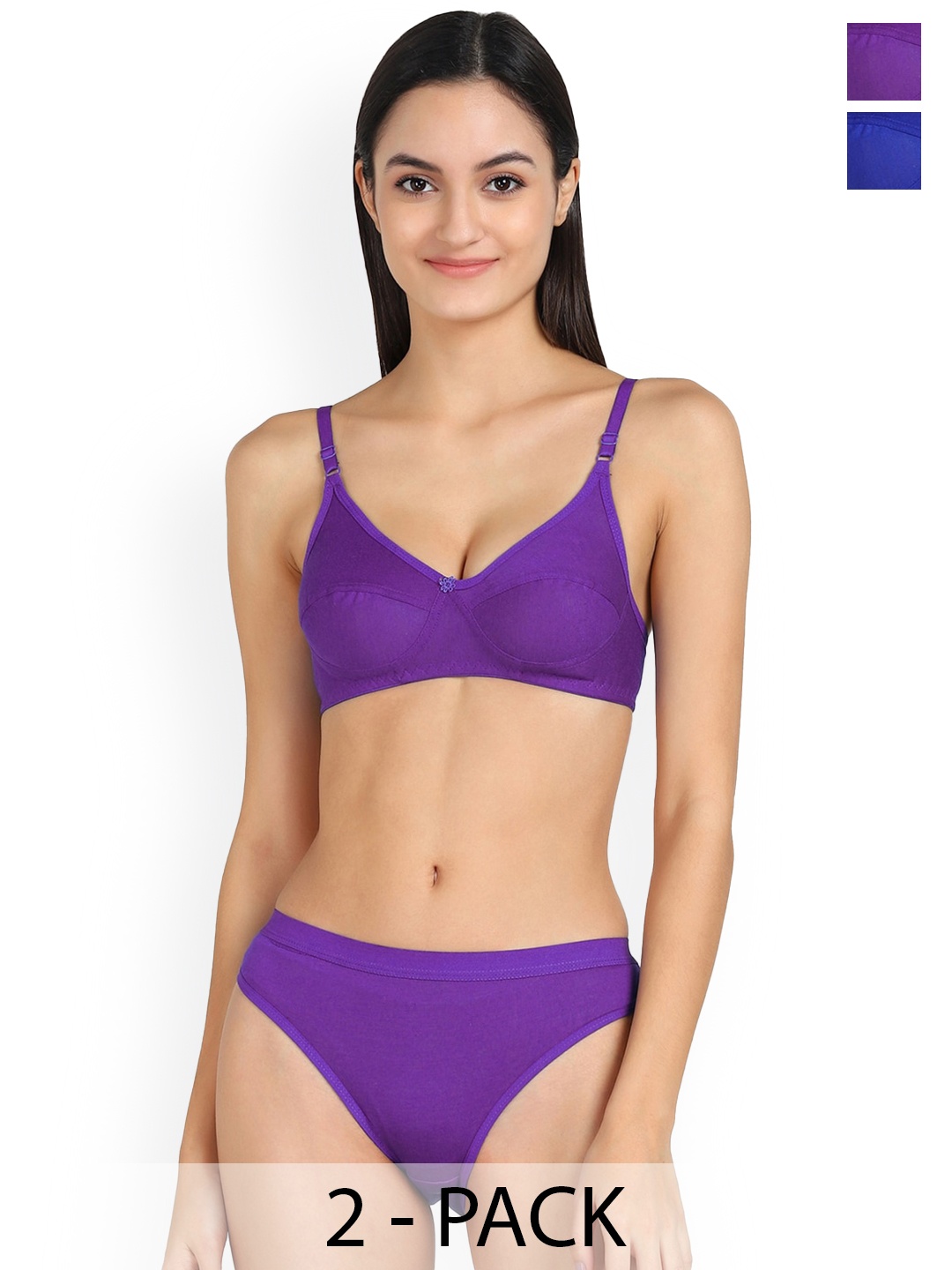 

AROUSY Pack of 2 Cotton Bikini Lingerie Set, Blue