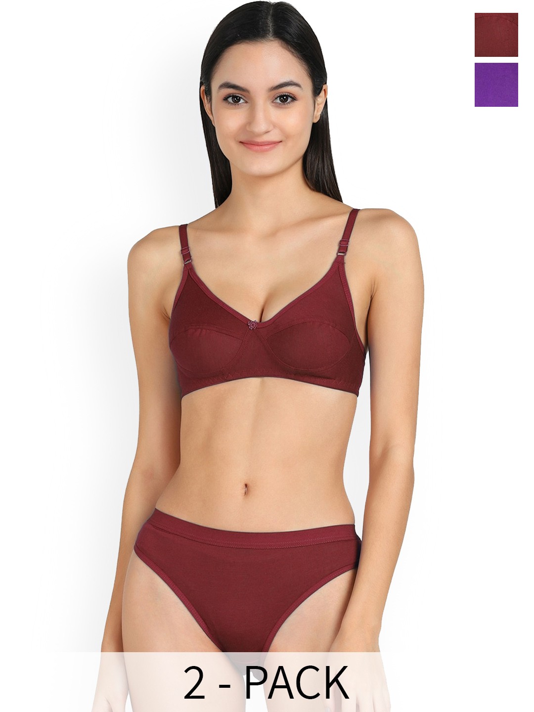 

AROUSY Pack of 2 Cotton Bikini Lingerie Set, Purple
