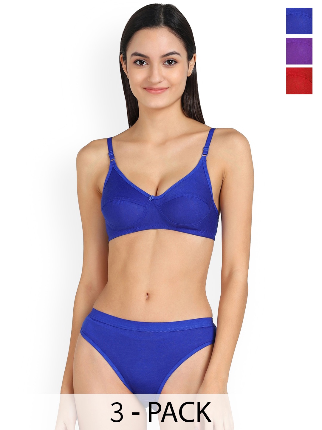 

AROUSY Pack of 3 Cotton Lingerie Set AR_T_Ruchi Set_Red,Blue,Purple_30