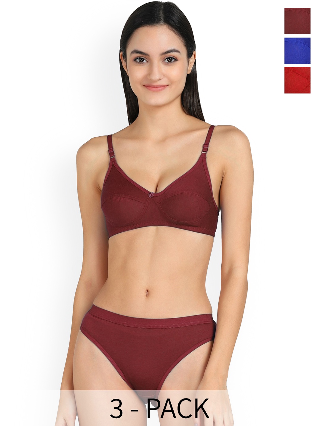 

AROUSY Pack of 3 Cotton Lingerie Set, Red