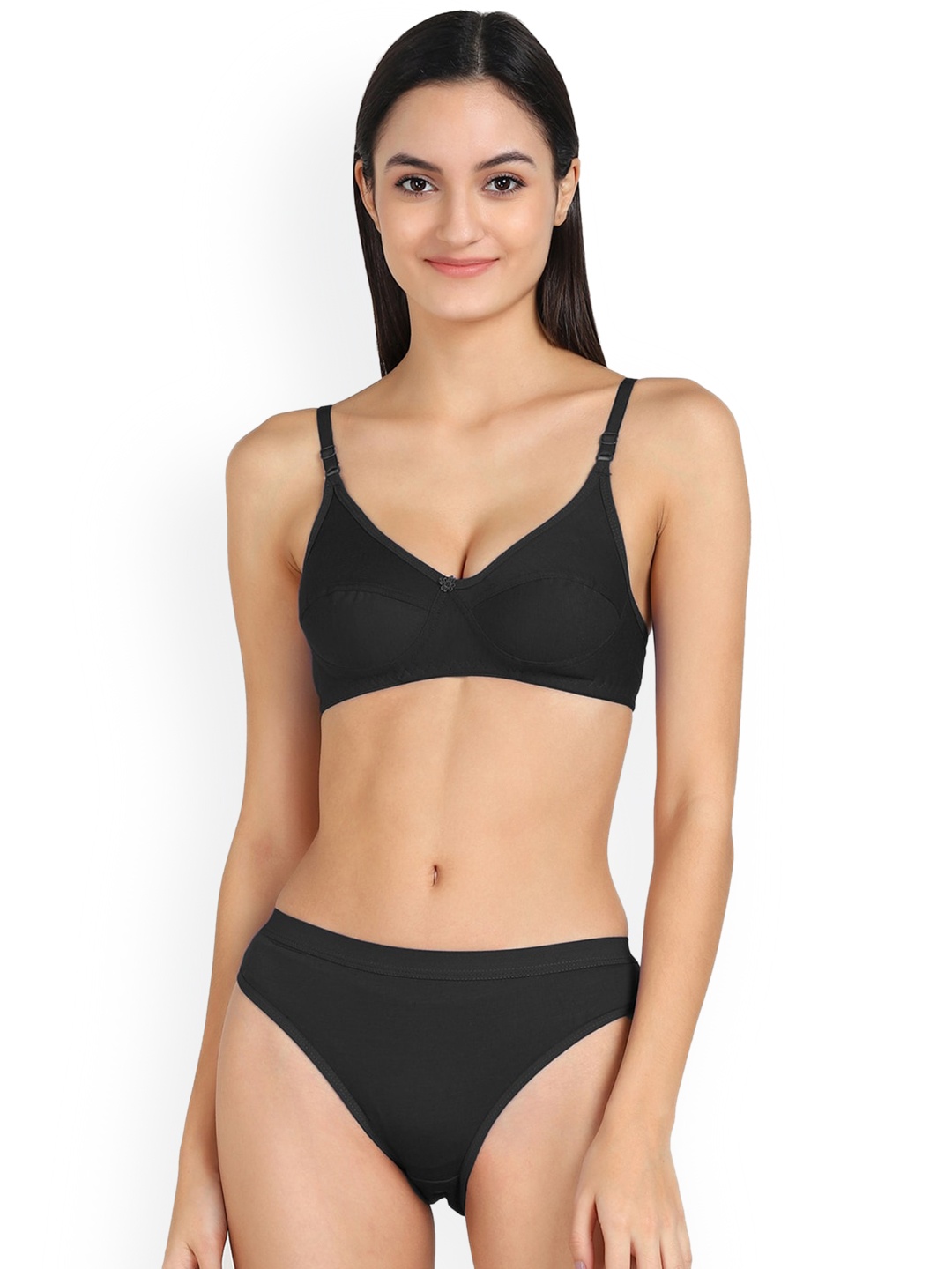 

PIBU Cotton Full Coverage Bra With Brief, Black