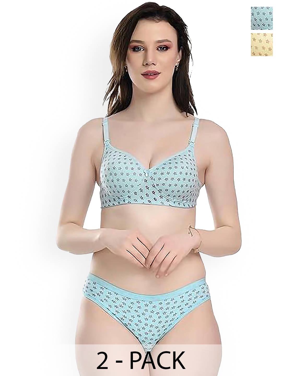 

PIBU Pack of 2 Printed Cotton Lingerie Set, Yellow