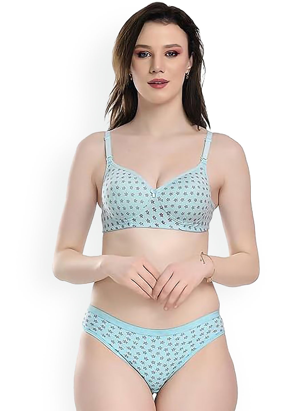 

PIBU Printed Cotton Lingerie Set, Blue