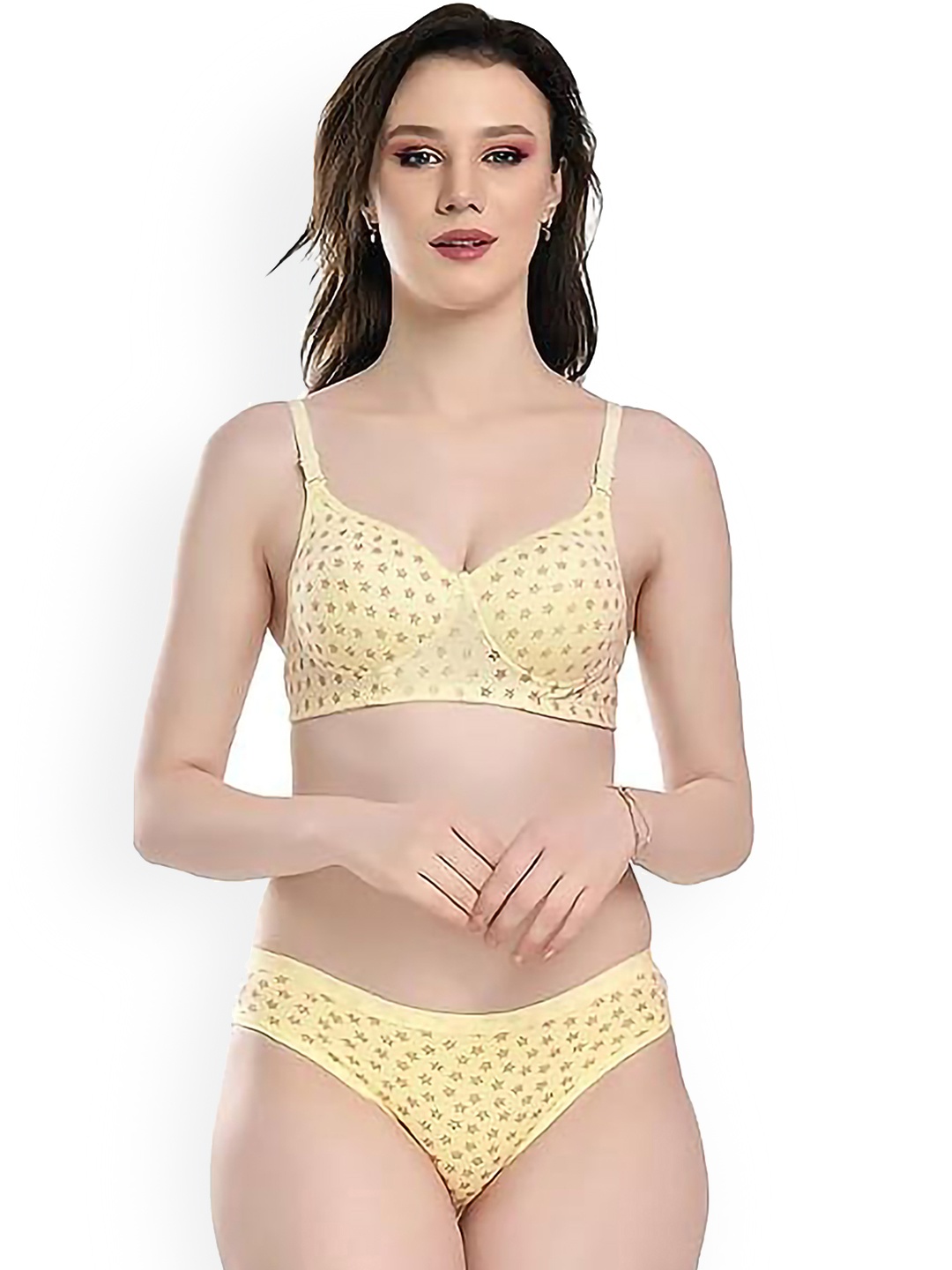 

PIBU Polka Dots Printed Non Padded Cotton Lingerie Set, Yellow