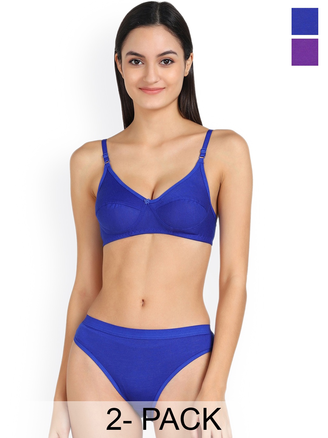 

PIBU Pack Of 2 Cotton Lingerie Set, Blue
