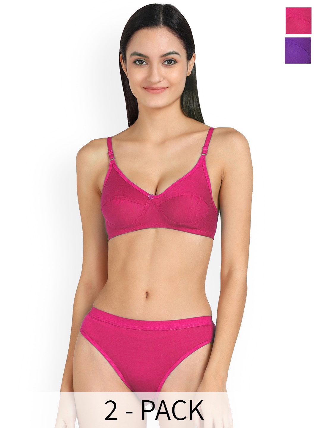 

PIBU Pack of 2 Cotton Bra With Briefs, Purple