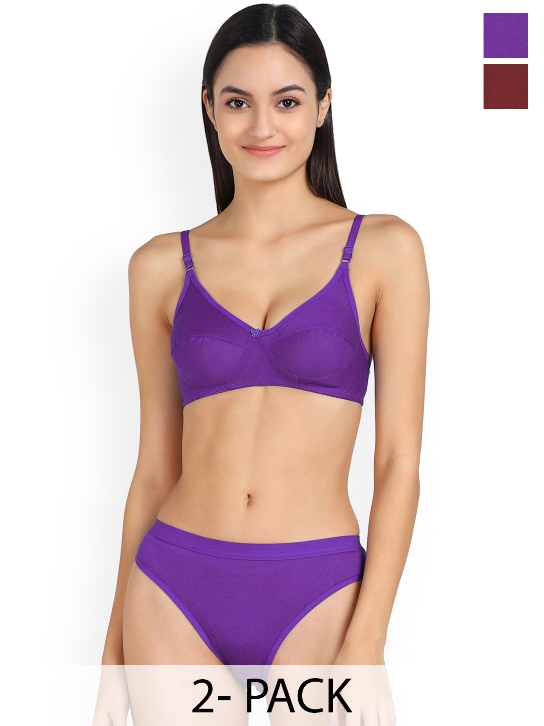 

PIBU Pack Of 2 Cotton Lingerie Set, Purple