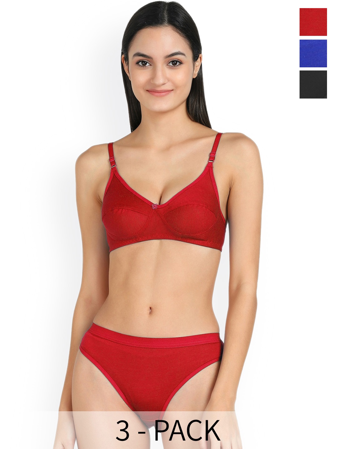 

Aamarsh Pack Of 3 Cotton Lingerie Set, Red