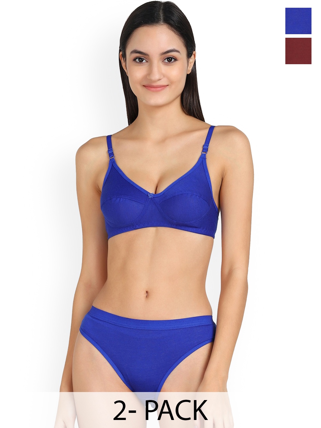 

Aamarsh Set Of 2 Printed Cotton Lingerie Sets, Maroon