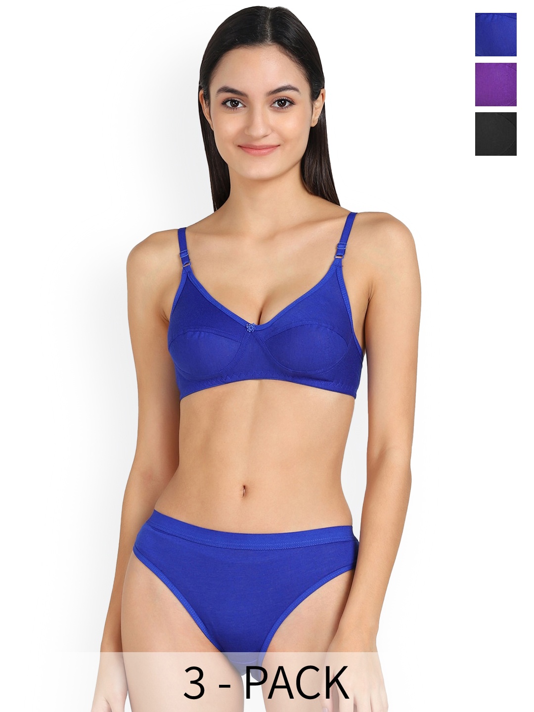 

Aamarsh Pack Of 3 Cotton Non-Padded Lingerie Set T_Ruchi Set_Blue,Purple,Black_30