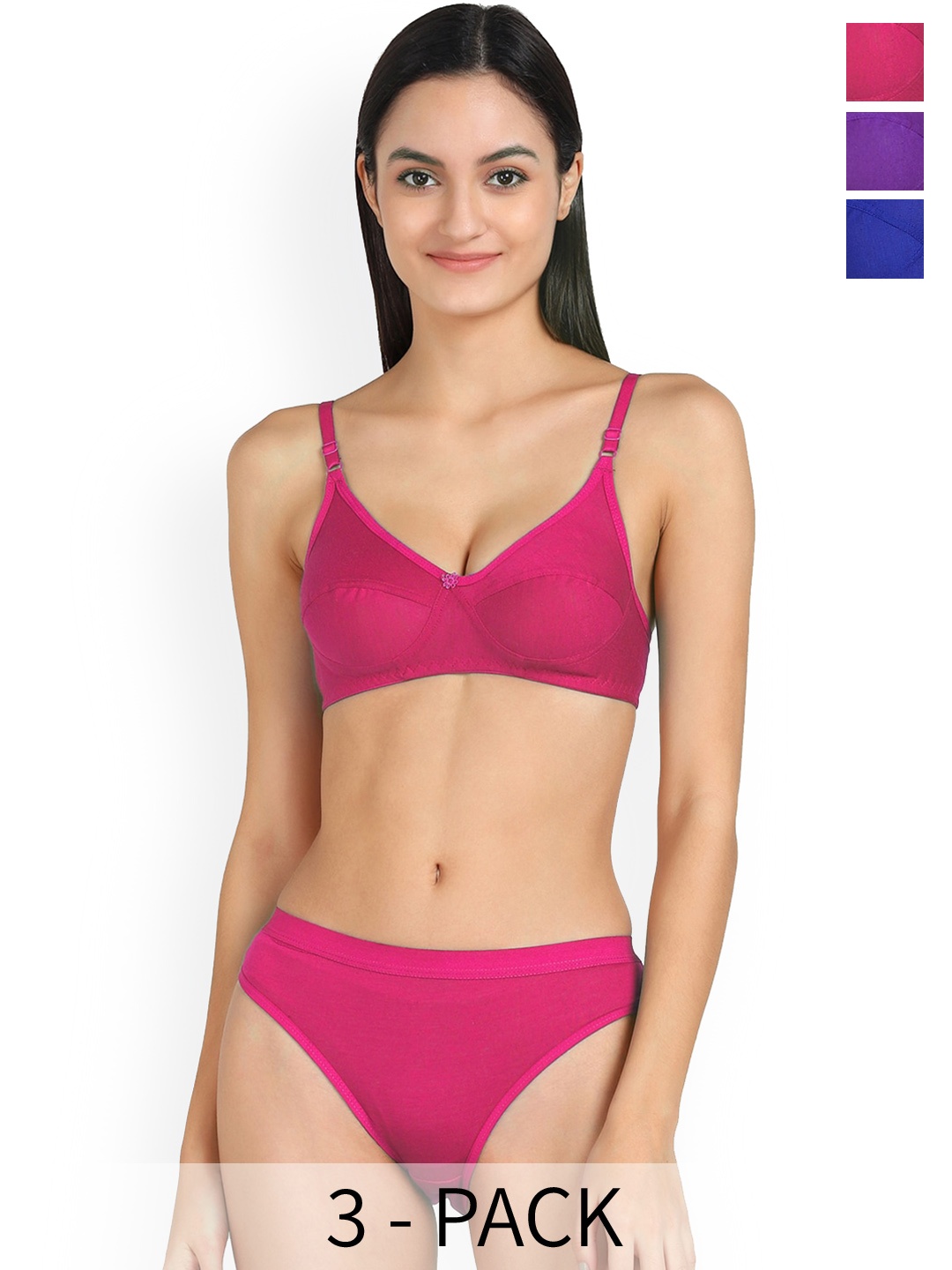 

Aamarsh Pack Of 3 Cotton Non-Padded Lingerie Set T_Ruchi Set_Blue,Purple,Pink_30