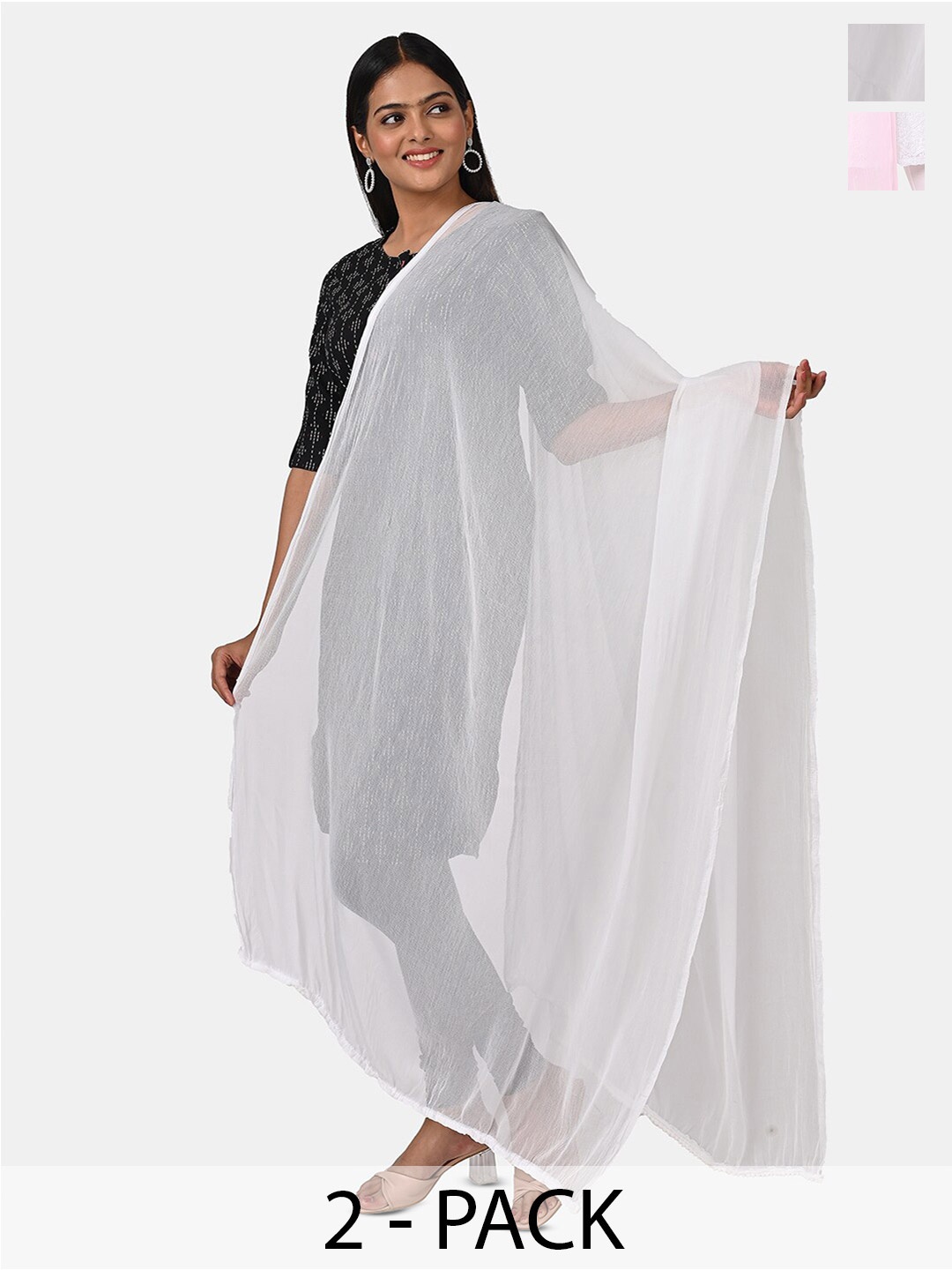 

HELLA FASHIONS Pack Of 2 Chiffon Dupatta, White