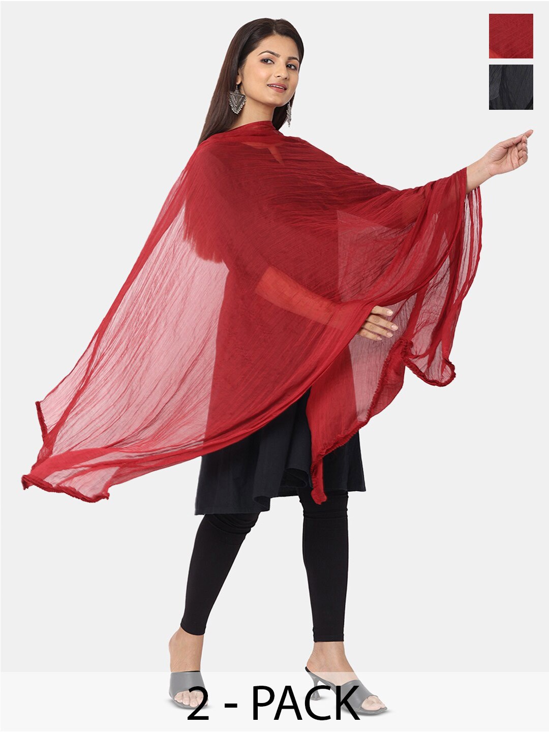 

HELLA FASHIONS Pack Of 2 Chiffon Dupatta, Black