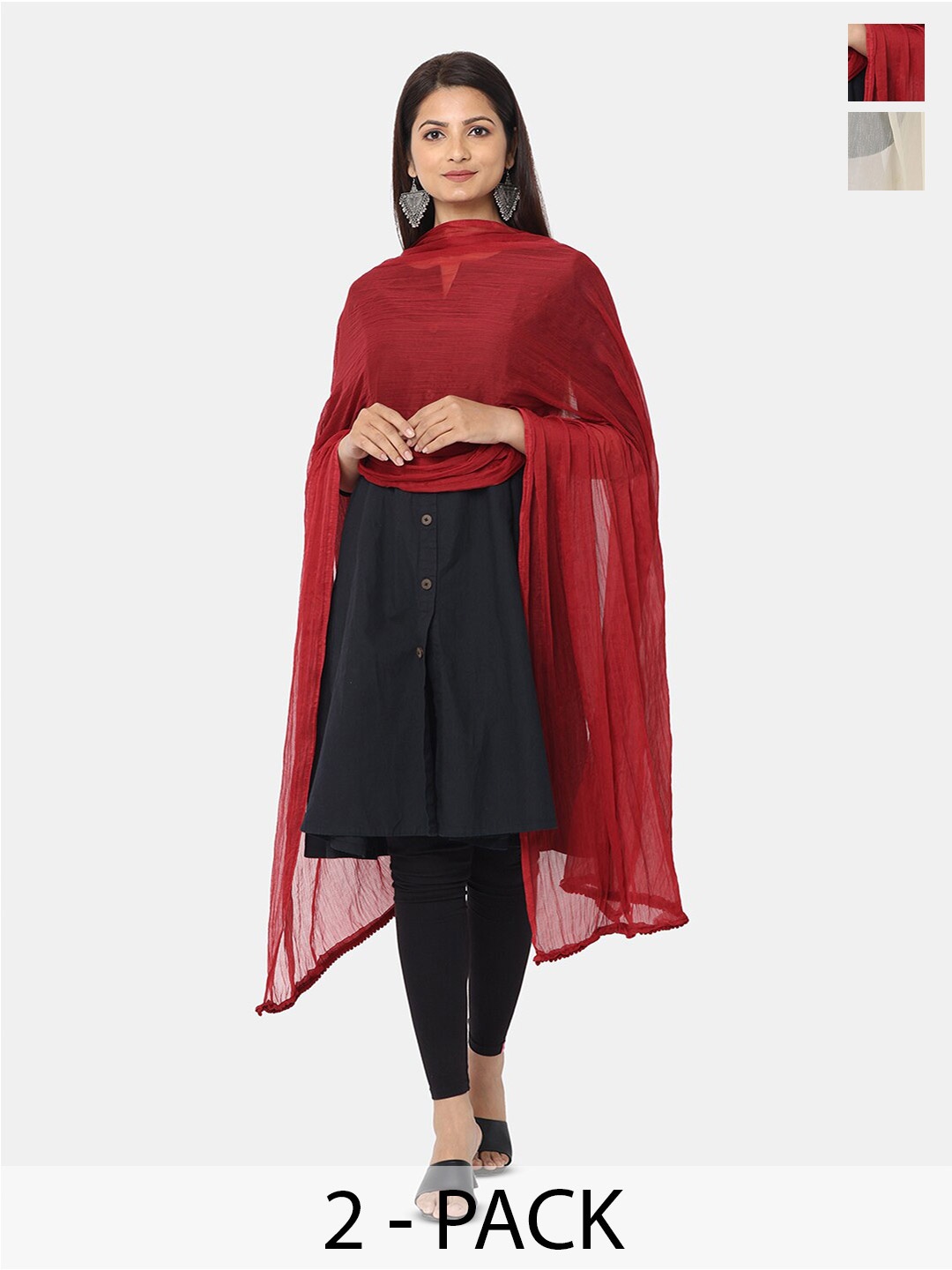 

HELLA FASHIONS Pack Of 2 Chiffon Dupatta, Maroon