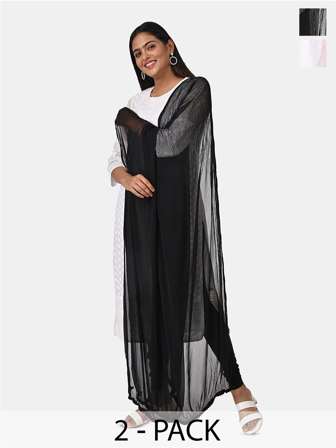 

HELLA FASHIONS Pack Of 2 Chiffon Dupatta, Black