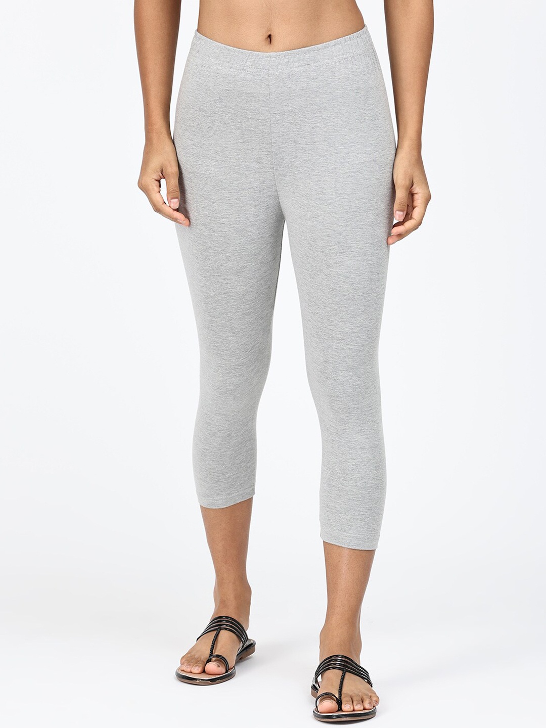 

Robinbosky Stretchable Three-Fourth Length Leggings, Grey melange