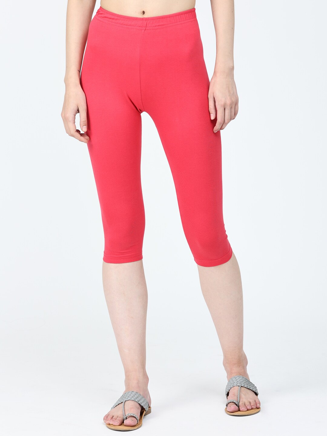 

Robinbosky Mid Rise Bio Washed Premium 4 Way Stretchable Capri Length Leggings, Pink