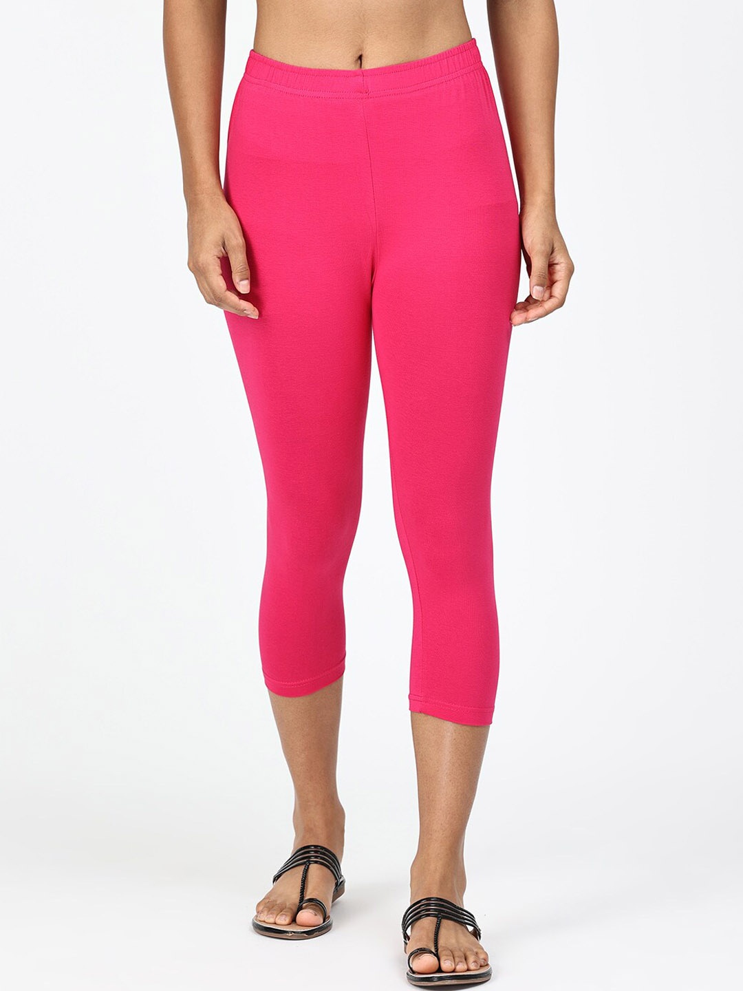 

Robinbosky Mid Rise Bio Washed Premium 4 Way Stretchable Capri Length Leggings, Pink