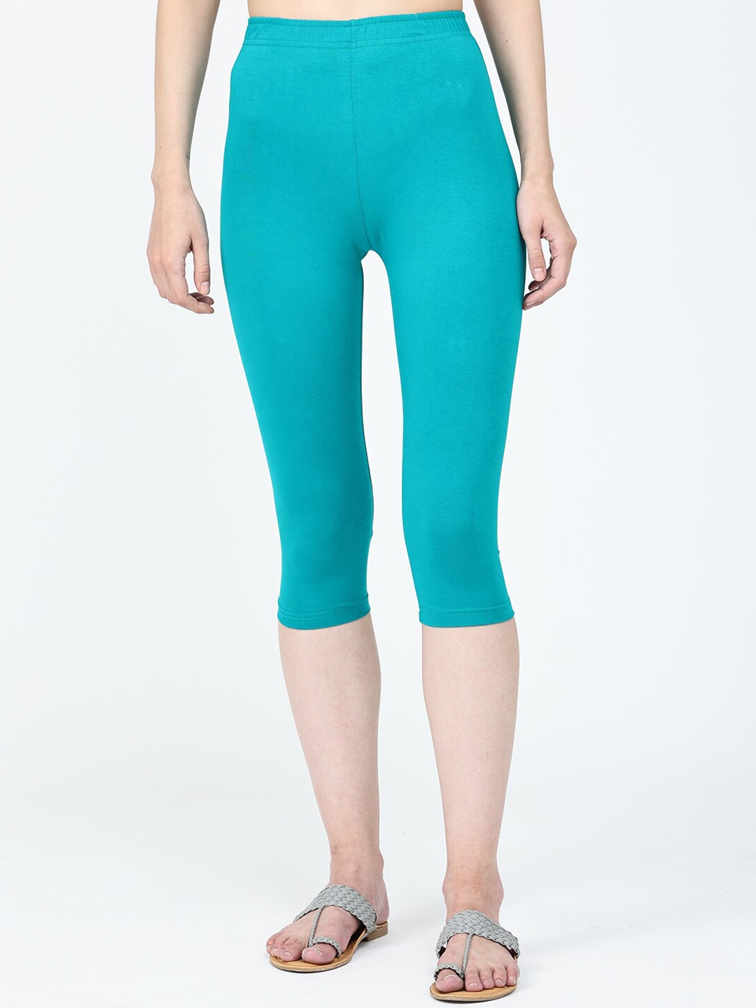 

Robinbosky Mid Rise Bio Washed Premium 4 Way Stretchable Capri Length Leggings, Teal