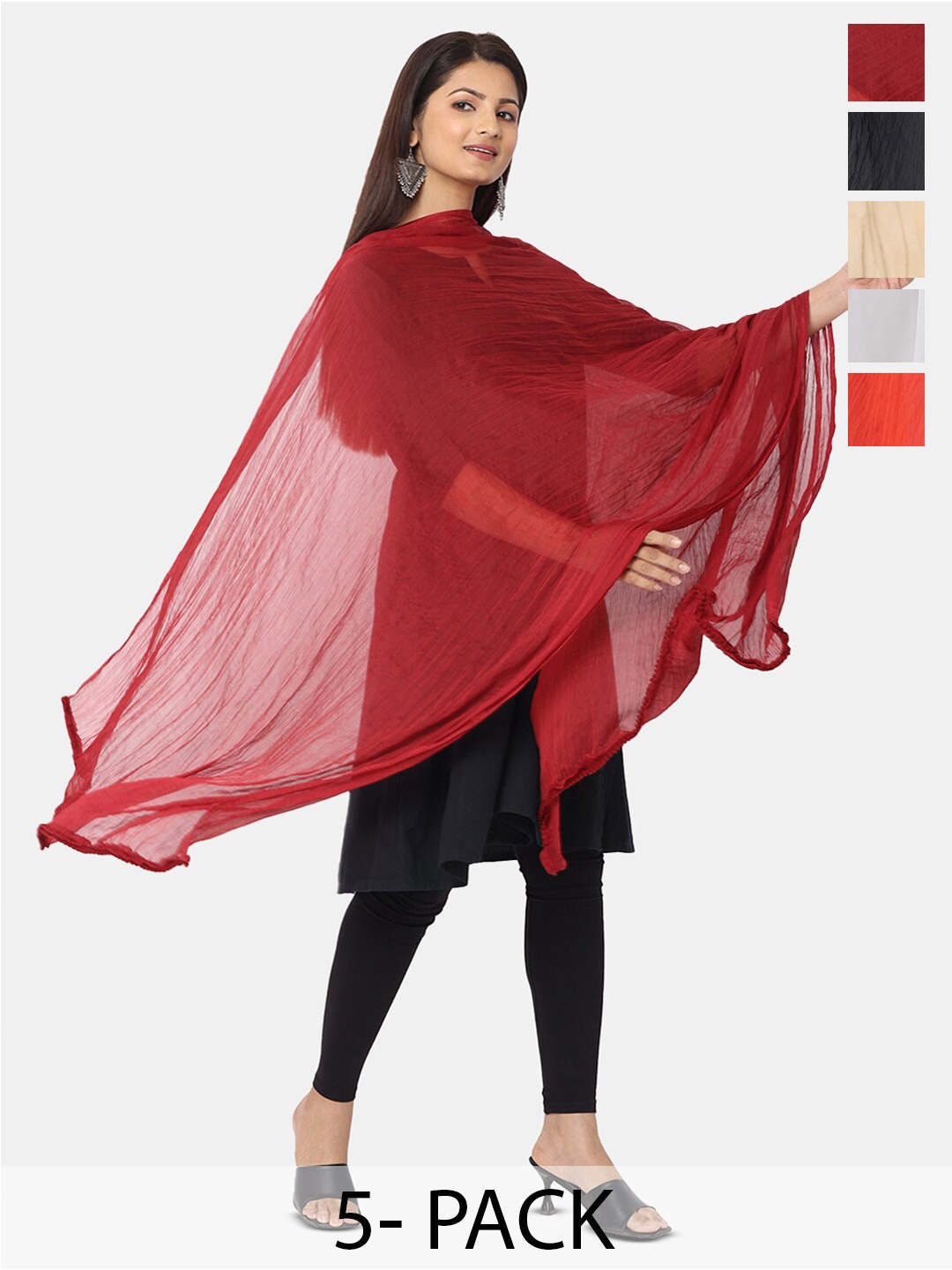 

HELLA FASHIONS Pack Of 5 Chiffon Dupatta, White