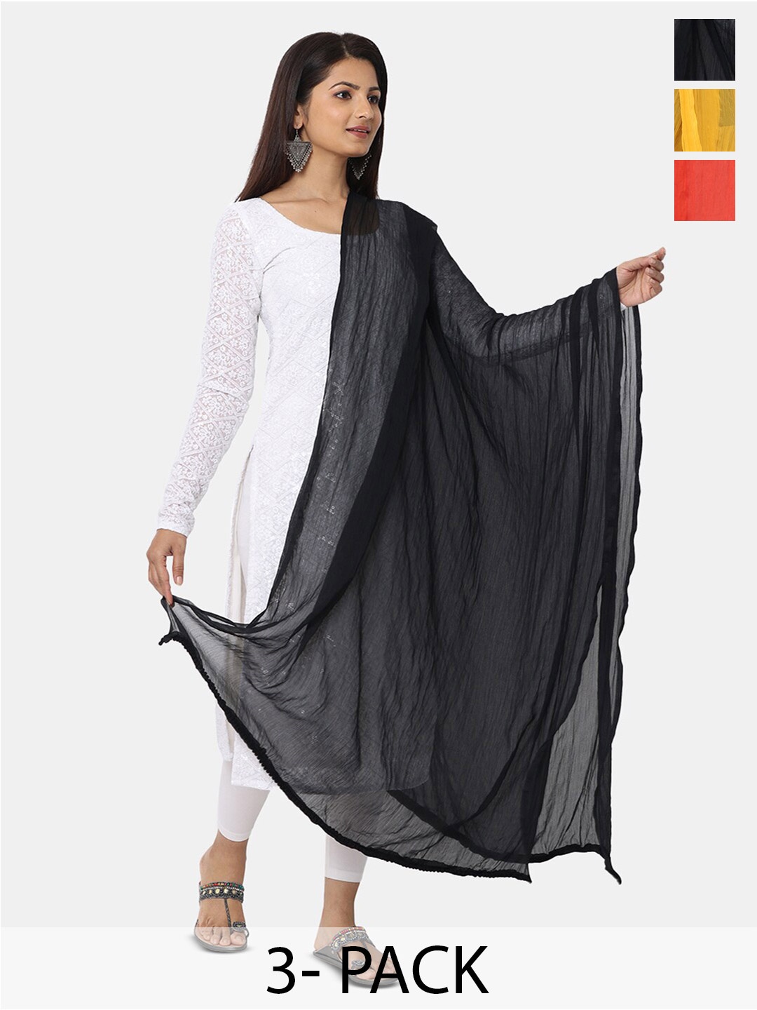 

HELLA FASHIONS Pack Of 3 Chiffon Dupatta, Yellow