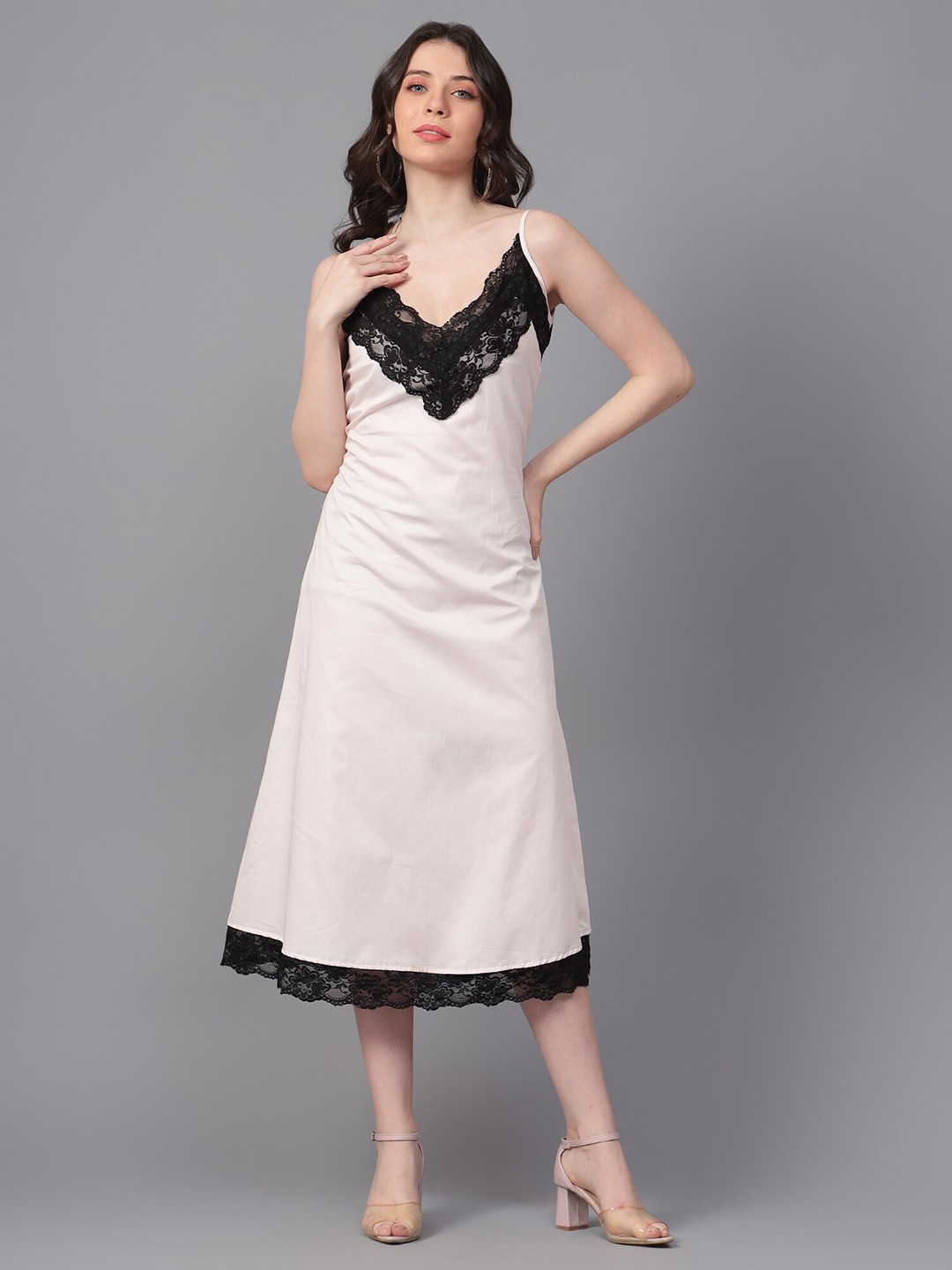 

Hencemade Lace Insert Shoulder Straps Satin Slip Dress, Pink