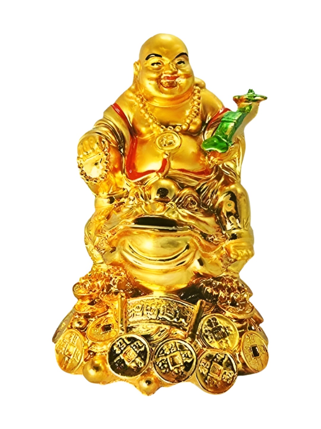 

RIPE INDIA Gold Toned & Green Laughing Buddha Money Frog idol Showpiece
