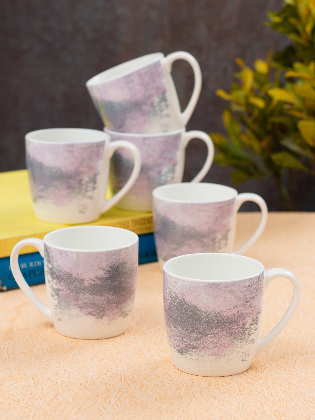 

JCPL White 6 Pieces Printed Dishwasher Safe Ceramic Glossy Cups 200 ml