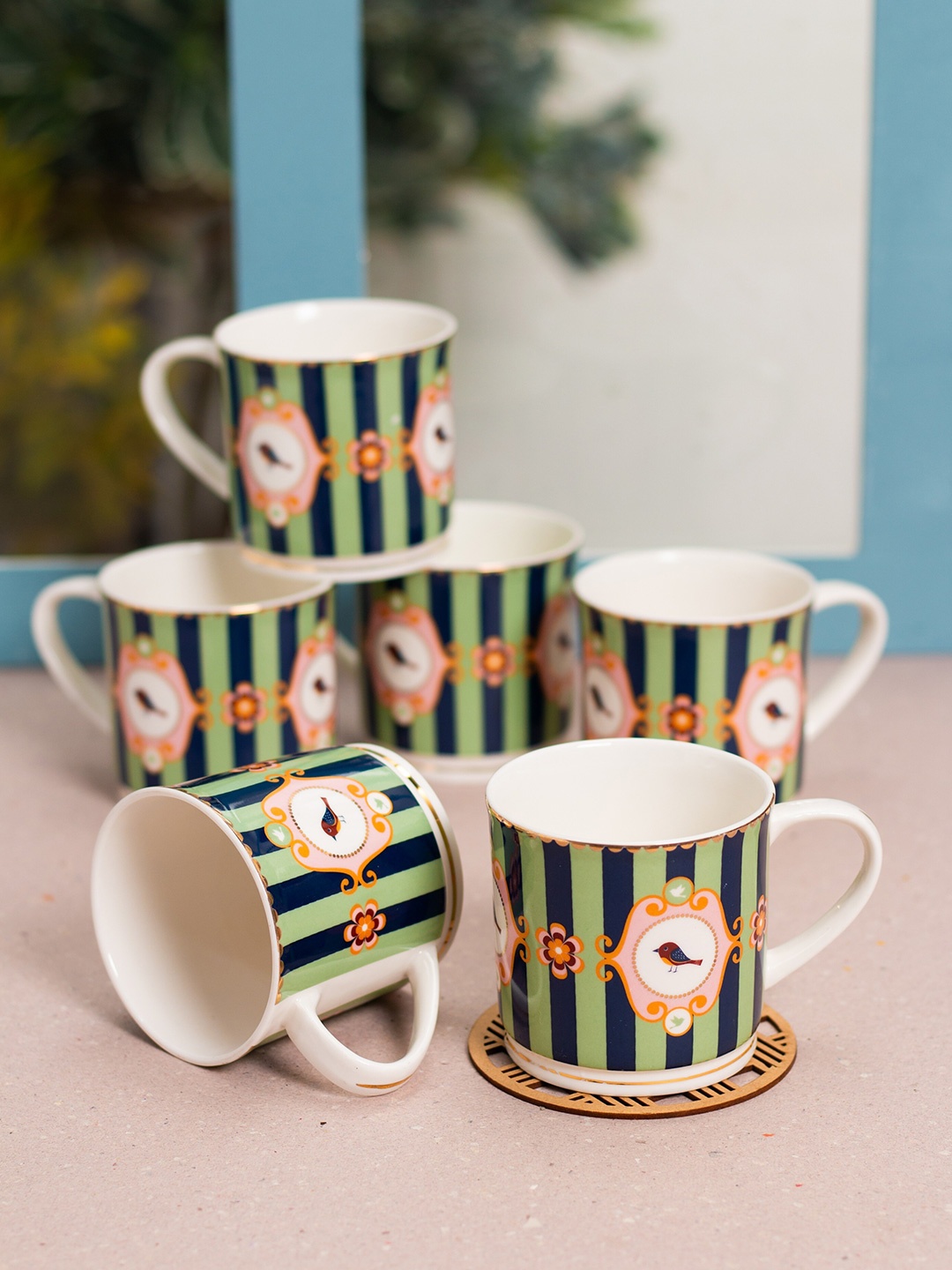 

JCPL White 6 Pieces Printed Dishwasher Safe Ceramic Glossy Cups 250 ml