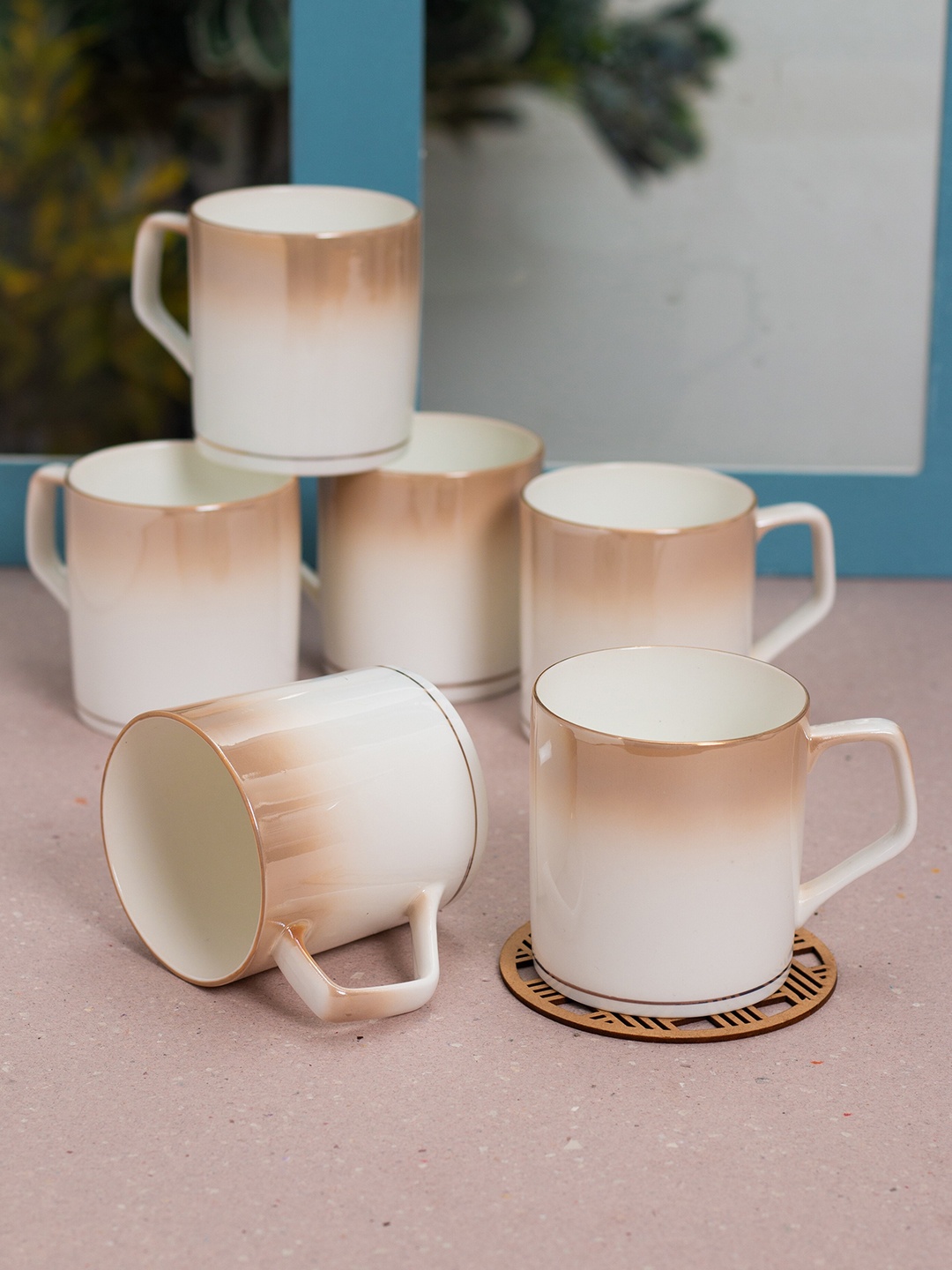 

JCPL White 6 Pieces Printed Dishwasher Safe Ceramic Glossy Cups 220 ml