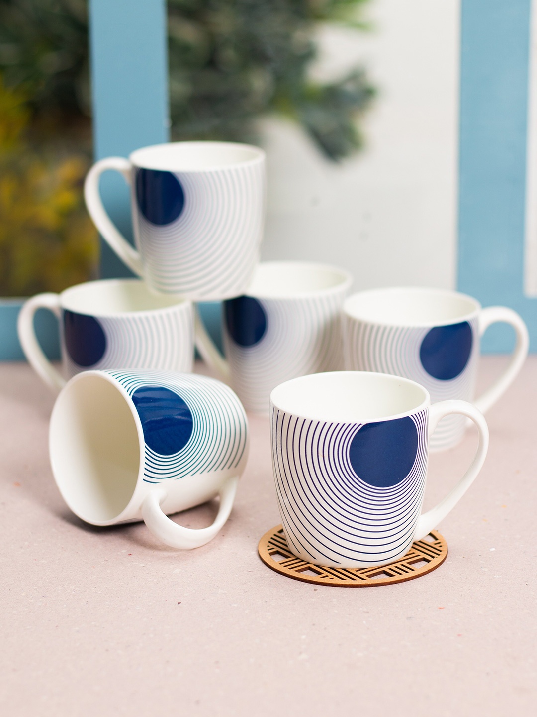 

JCPL White and Blue 6 Pieces Handcrafted Printed Ceramic Glossy Cups 200ml