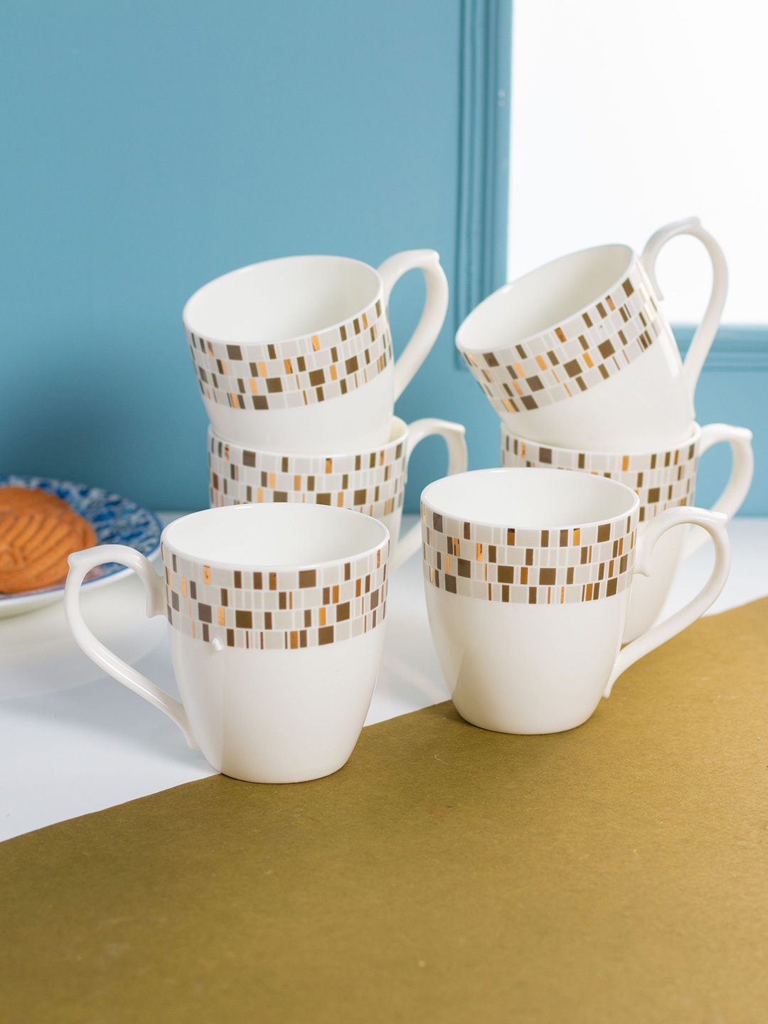 

JCPL White and Brown Handcrafted Printed Ceramic Glossy Cups 250ml