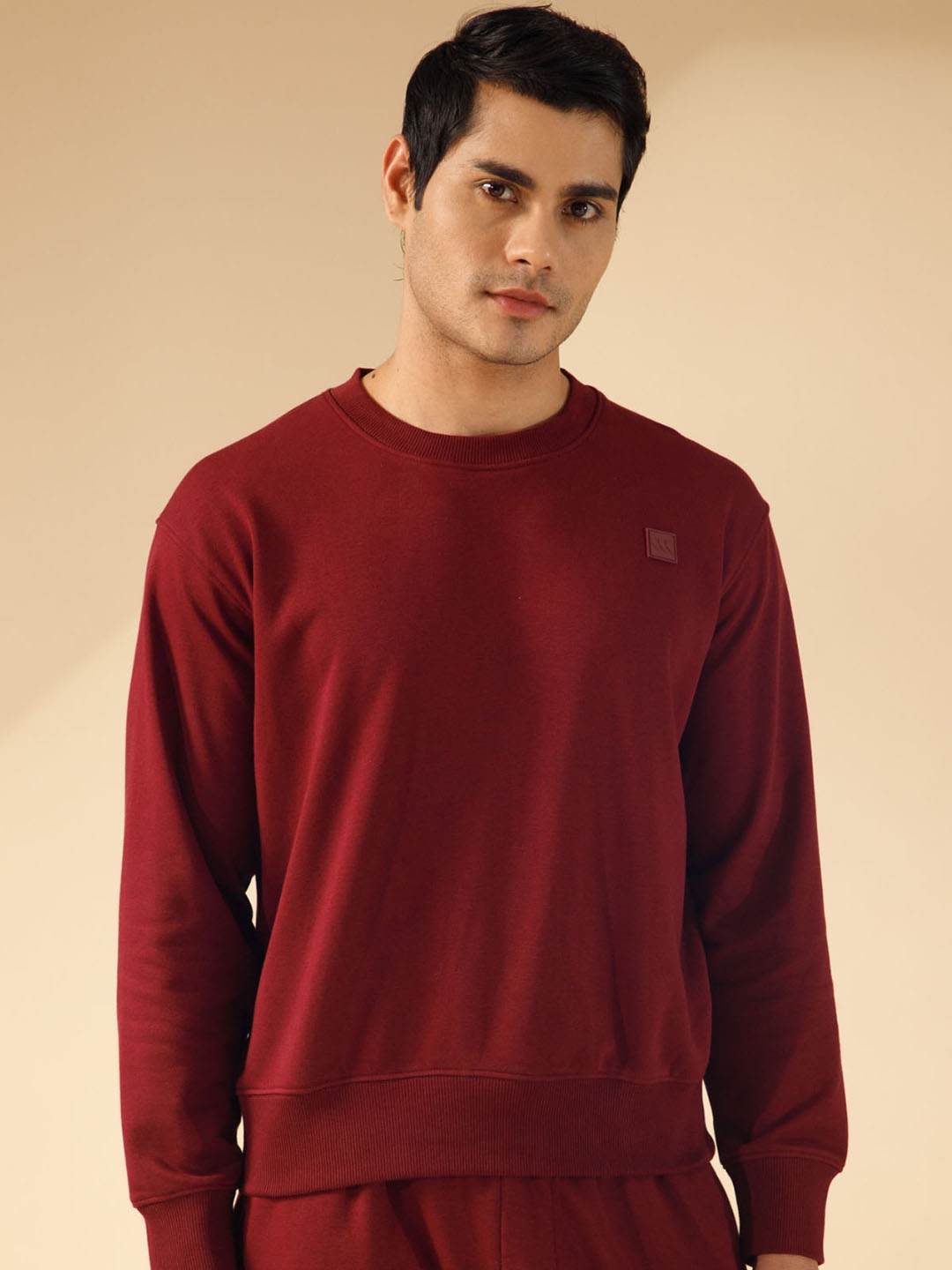 

MODERN CREW Ace Luxe Men Solid Relaxed Fit Sweatshirt, Maroon