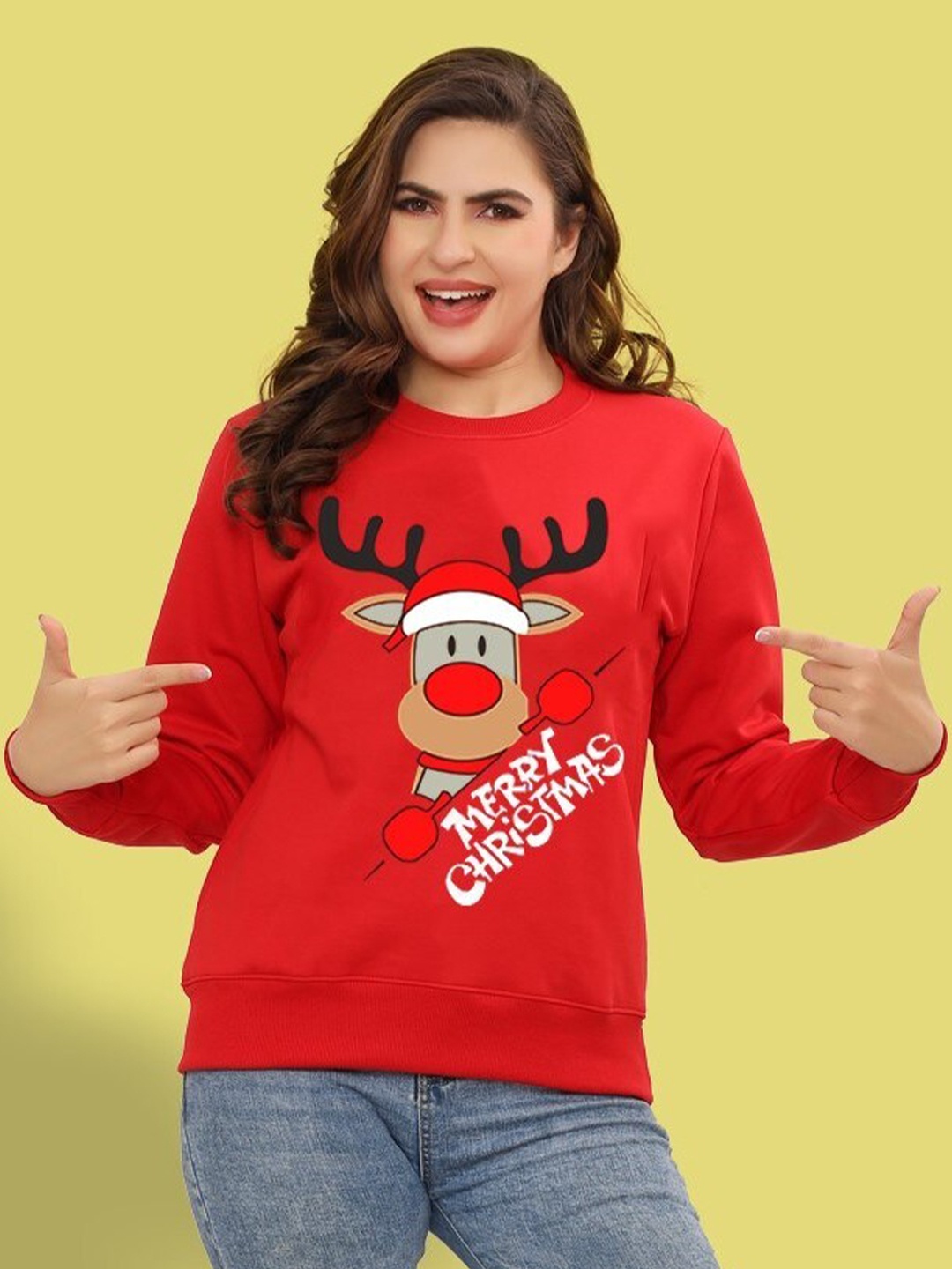 

Ninos Dreams Christmas Reindeer Printed Fleece Pullover Sweatshirt, Red