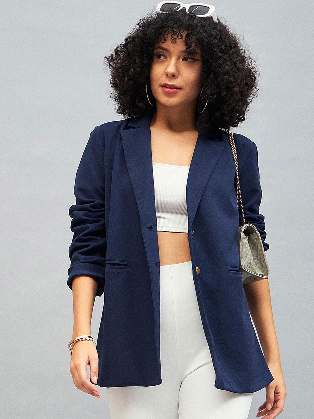 

SASSAFRAS Navy Blue Notched Lapel Collar Single Breasted Blazer