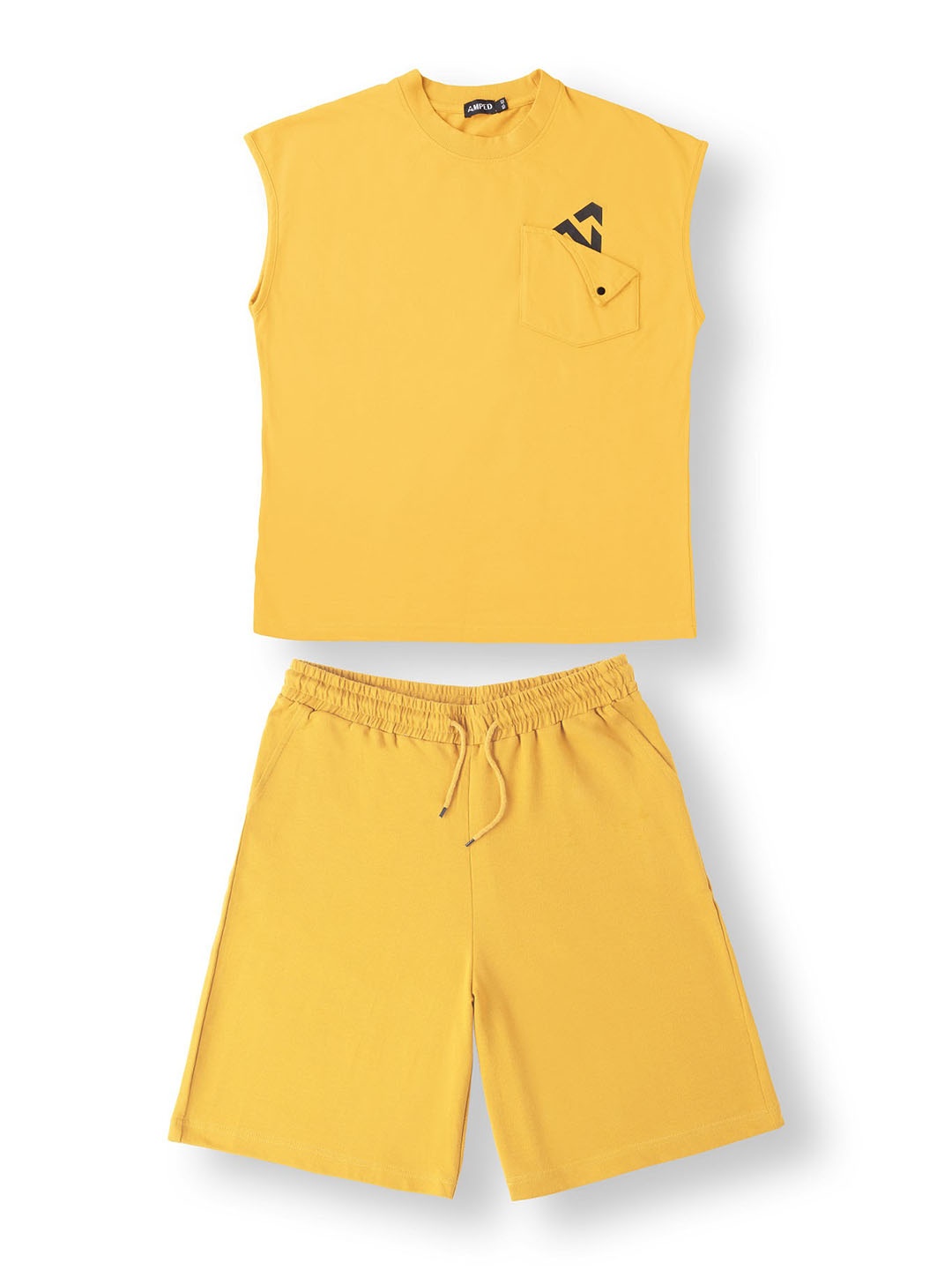 

AMPED Boys Round Neck Sleeveless Pure Cotton T-shirt With Shorts, Yellow