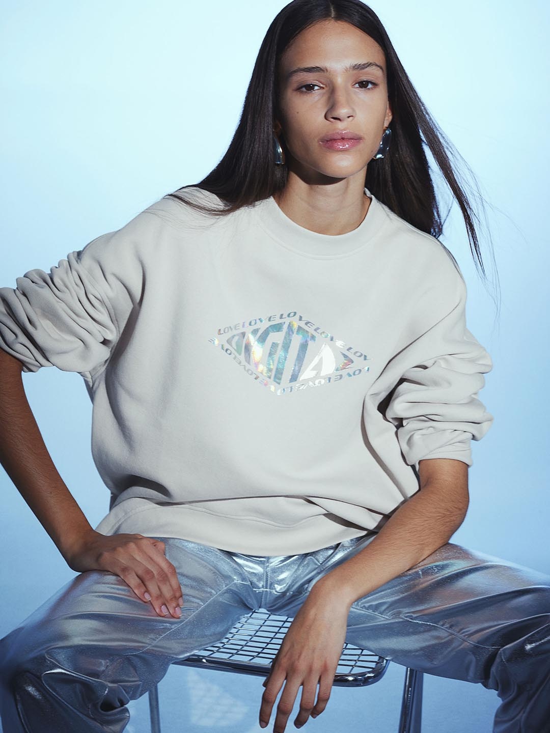 

H&M Oversized Motif-Detail Sweatshirt, Beige