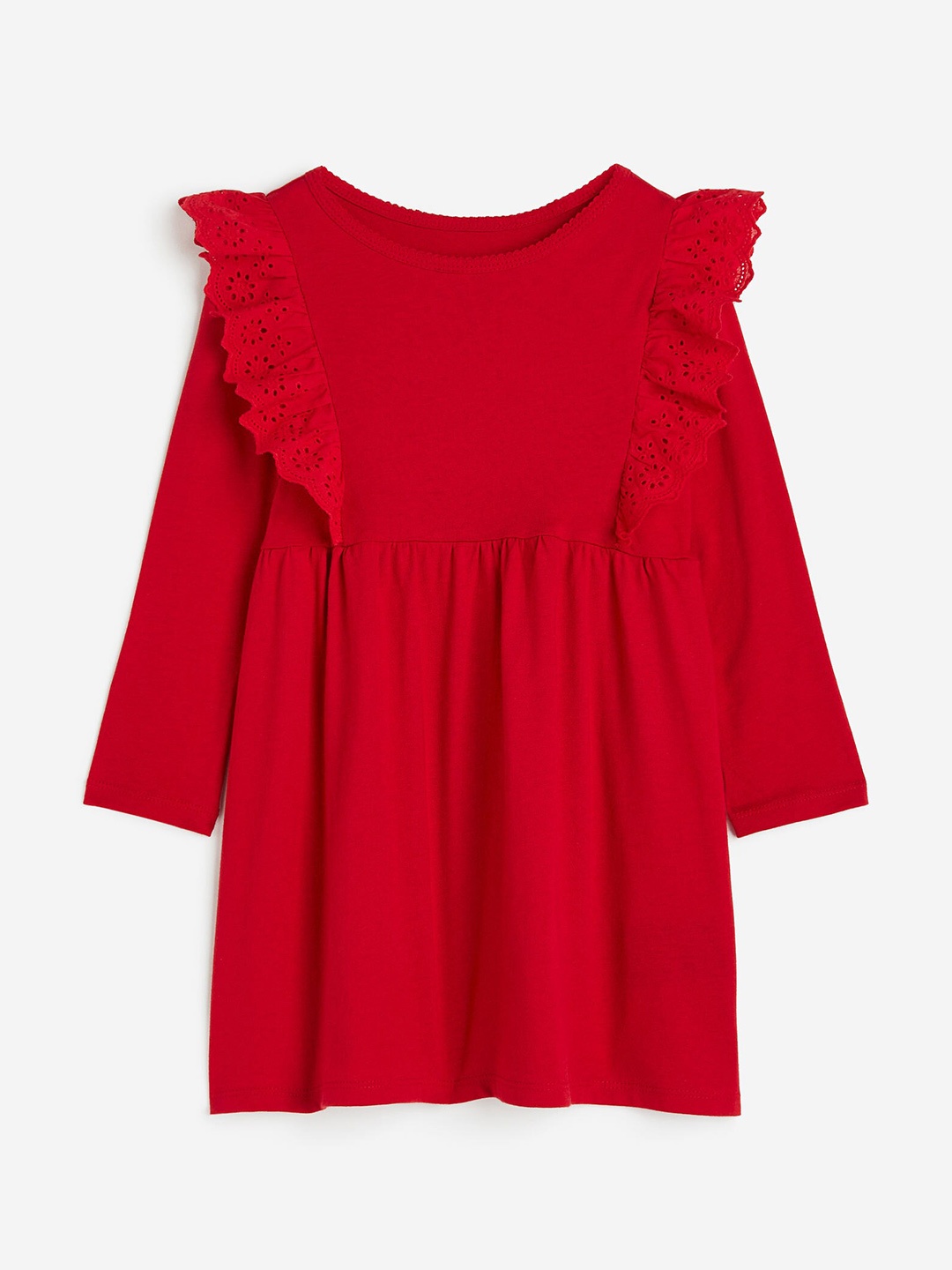 

H&M Girls Flounce-Trimmed Pure Cotton Jersey Dress, Red
