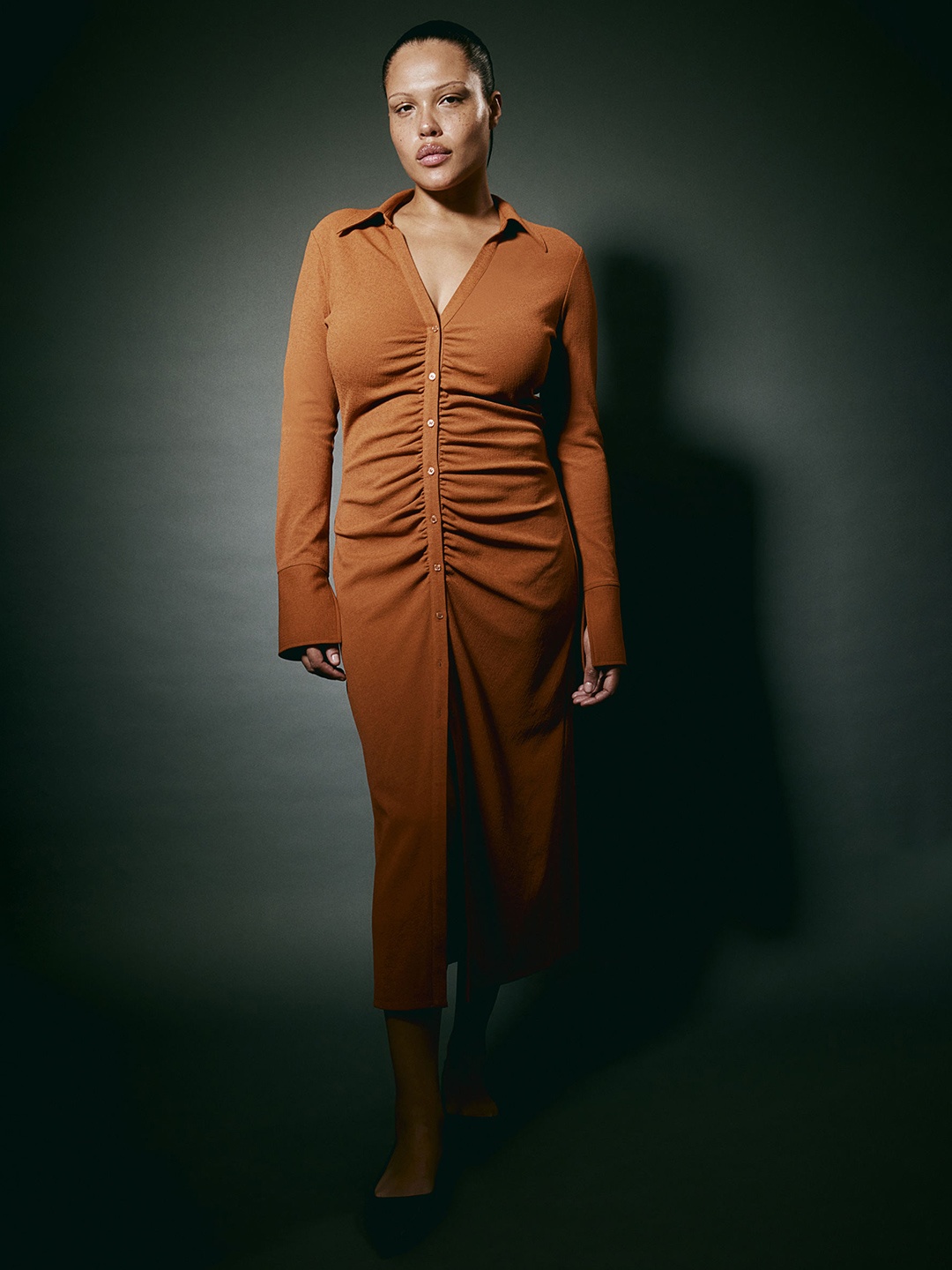 

H&M Draped Shirt Dress, Brown