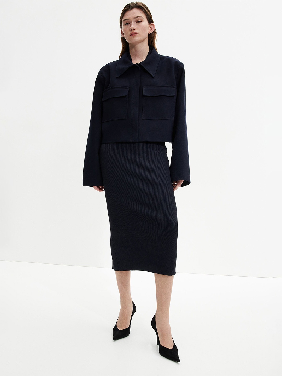 

H&M Rib-Knit Halterneck Dress, Blue