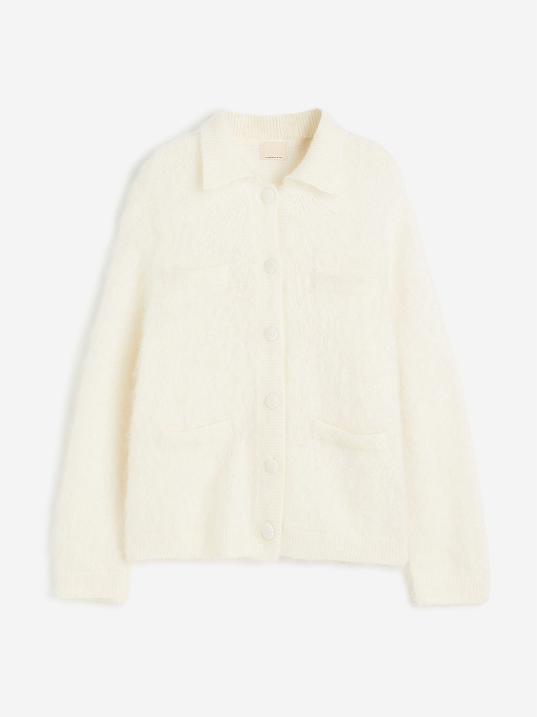

H&M Women Mohair-Blend Collared Cardigan, White